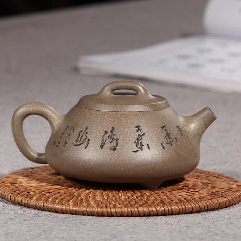 工艺美术师方艳玲《子冶石瓢刻兰》宜兴手工原矿青段泥紫砂壶