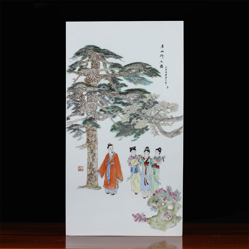 付建文《东山行乐图》江西省高级工艺美术师景德镇粉彩瓷板