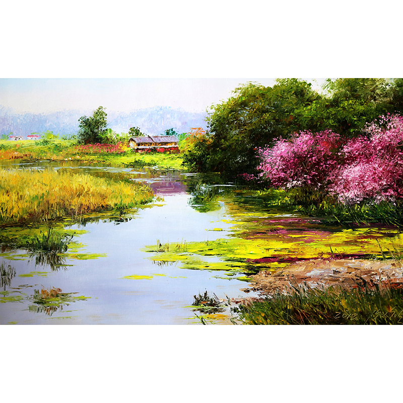 张光哲《回家的路》一级画家风景油画横幅