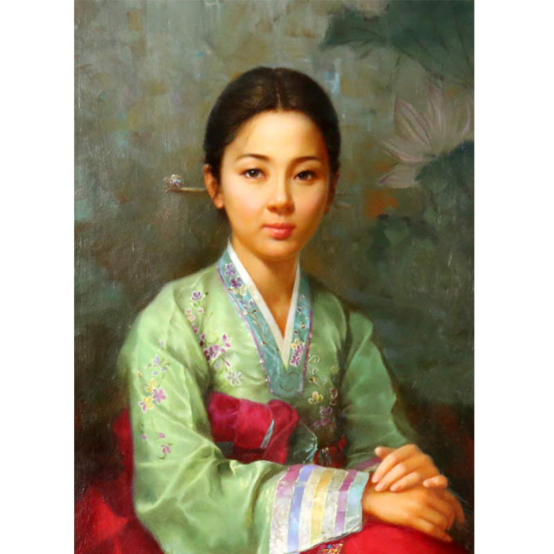 林哲英《朝鲜女人》一级画家人物油画竖幅