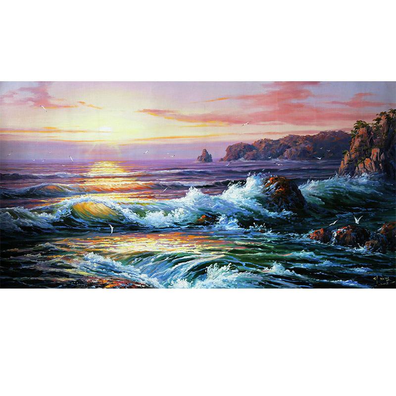 李继成《海浪》人民艺术家风景油画横幅