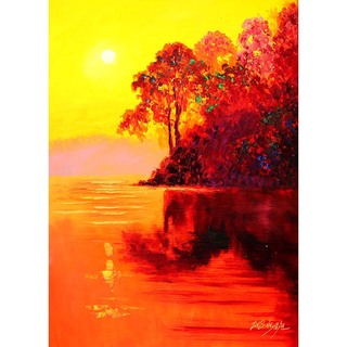 白金哲《夕阳红》一级画家风景油画竖幅