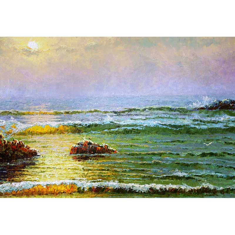 元相《海浪》一级画家风景油画横幅