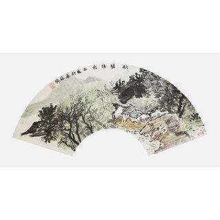 张复兴《秋塘佳色》中国美术家协会会员写意山水扇面