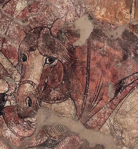 北齐娄睿墓壁画中的马，有学者认为可能出自北齐画家杨子华之手（图自中国考古网）