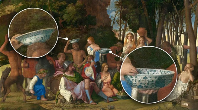 在十六世纪西方画中出现的青花瓷 《众神的欢宴》乔凡尼·贝利尼