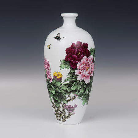 何叔水《富贵花开国昌盛》中国工艺美术大师景德镇瓷瓶