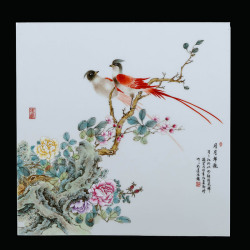 鄢珍《月月鲜艳》江西省工艺美术师景德镇粉彩瓷板