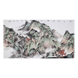 杨建军《春山飞瀑图系列二》中国美术家协会会员工笔山水横幅
