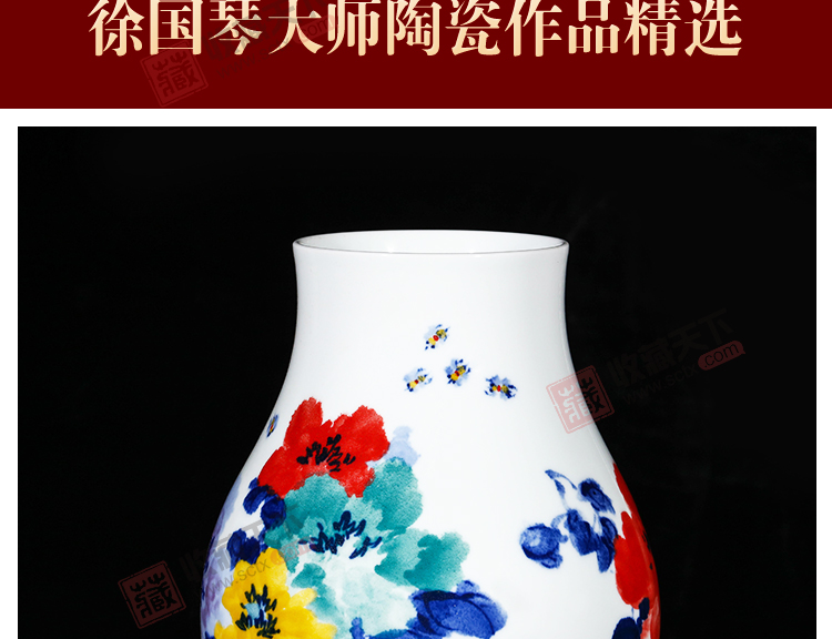 徐国琴《花开富贵福筒瓶》江西省陶瓷艺术大师景德镇青花五彩瓷瓶
