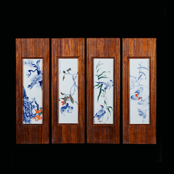 王慧丽《花鸟四屏》江西省工艺美术师景德镇青花五彩四条屏