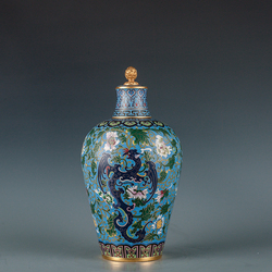 故宫景泰百宝《掐丝珐琅凤穿牡丹纹带盖梅瓶》