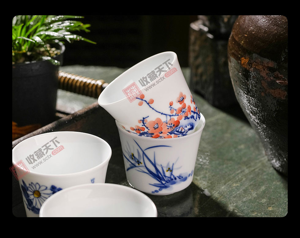 景德镇青花梅兰竹菊单杯《竹》