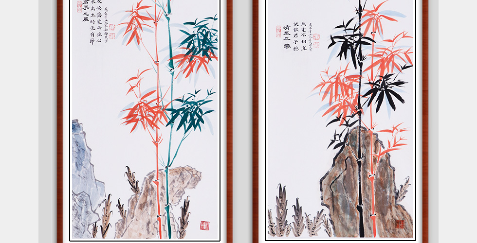 吴海友《虚心有节》中国书协会员写意花鸟竖幅五平尺