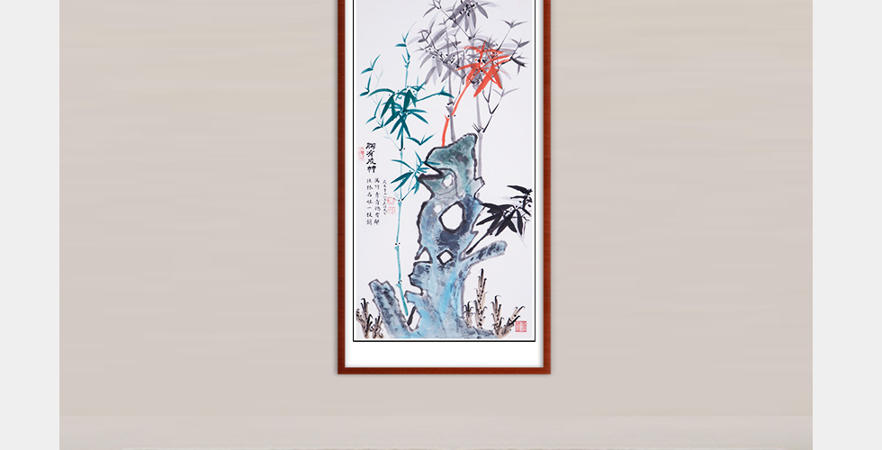吴海友《虚心有节》中国书协会员写意花鸟竖幅五平尺