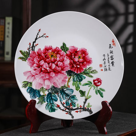 景德镇新彩指画赏盘《花开富贵》