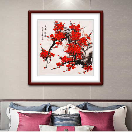 梁馨之《五福迎春》写意花鸟画斗方四平尺