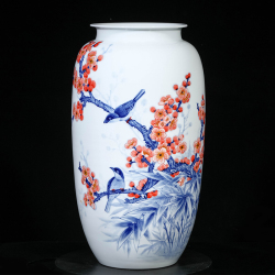 童宏伟《梅开五福》江西省高级陶瓷美术师青花瓷瓶