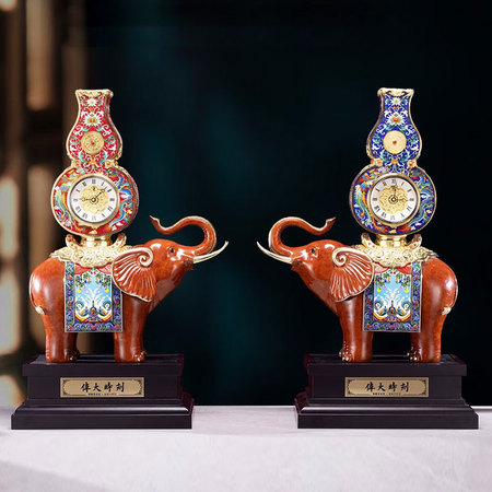 《伟大时刻》铜雕景泰蓝·金钻计时仪 一对