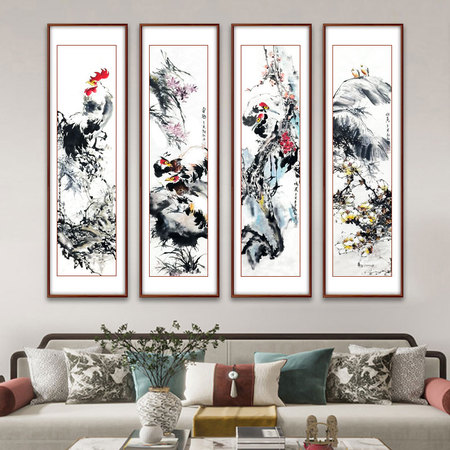 郑朝红《花鸟四条屏1》中国名家书画研究会研究院院士写意花鸟画四条屏16平尺