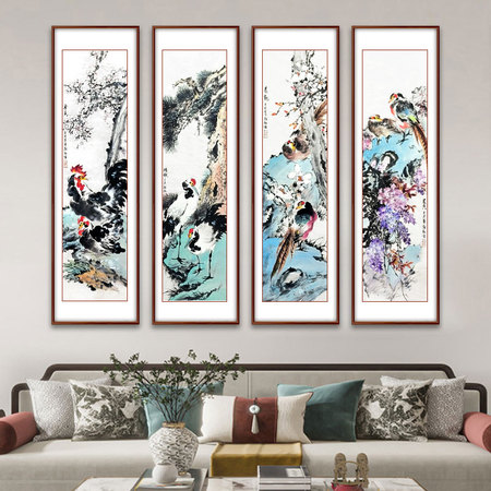 郑朝红《花鸟四条屏2》中国名家书画研究会研究院院士写意花鸟画四条屏16平尺