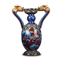 【订金】中国工艺美术大师张同禄 景泰蓝《双龙壶》