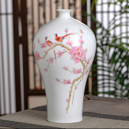 余乐亮《富贵长春》水点桃花梅瓶