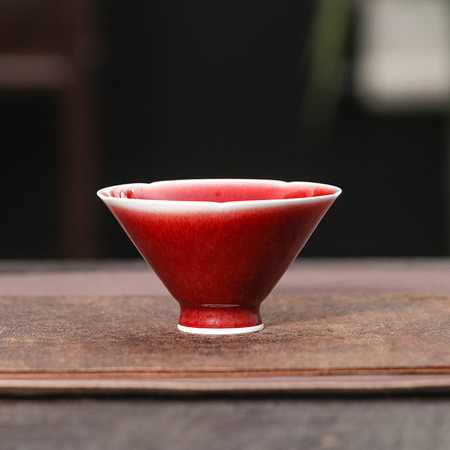 景德镇郎窑红葵口斗笠杯