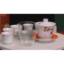 景德镇陶瓷文创 万事大吉茶具套装 1盖碗4杯1公道杯