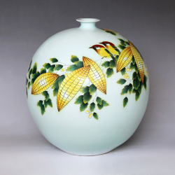 李晶《玉米图》江西省高级工艺美术师釉上彩瓷瓶