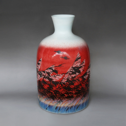 吴军勇《芦雁》江西省高级工艺美术师釉彩瓷瓶