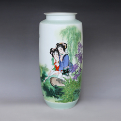 刘莎《荷塘清趣》江西省工艺美术师釉上彩瓷瓶