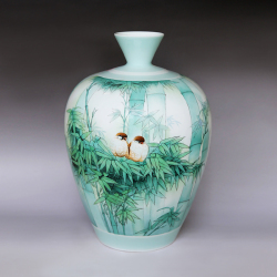 刘莎《竹》江西省工艺美术师釉上彩瓷瓶