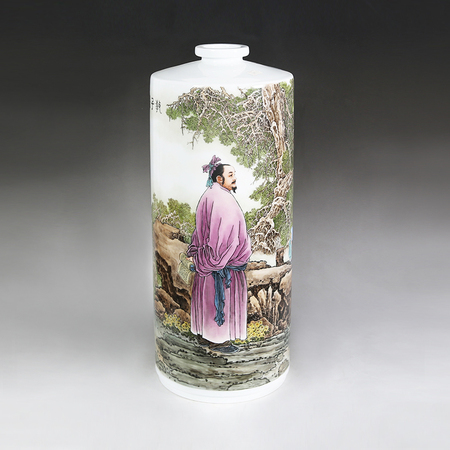 冯韬《教子图》江西省工艺美术师釉上彩瓷瓶